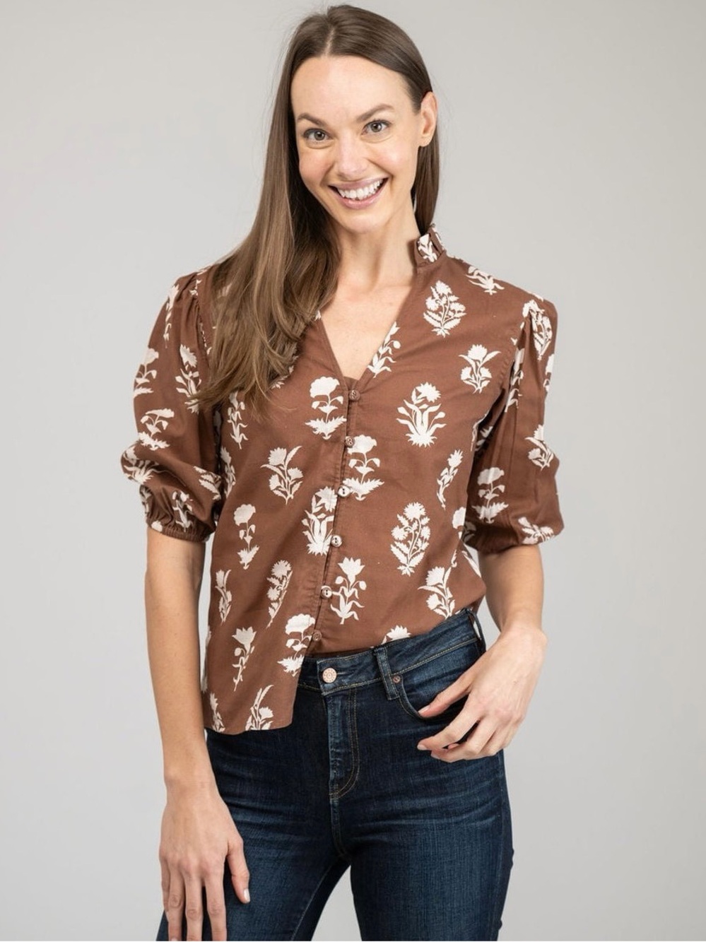 Beau & Ro The Lily Top in Chocolate Flower